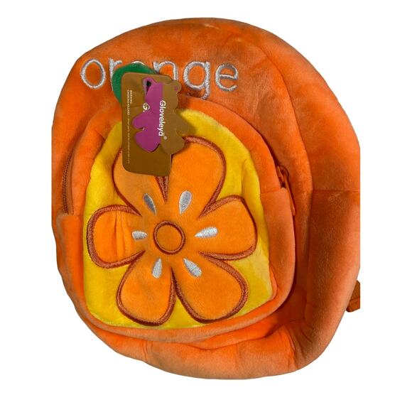 Backpack GLOVELEYA Toddler Orange Soft Plush Fabric Flower Power Bag - Picture 1 of 9
